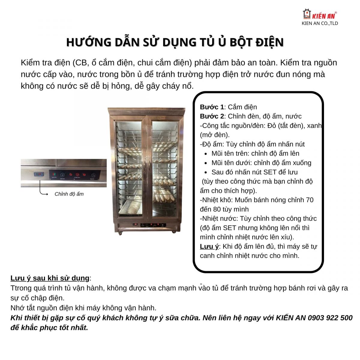 Hướng dẫn sử dụng tủ ủ bột Kiến An mẫu mới